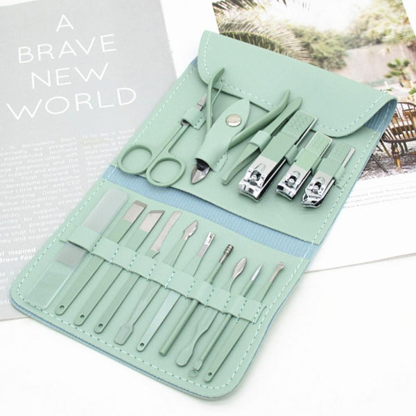 16-Piece Manicure & Pedicure Kit – Premium Stainless Steel Nail Care Set for Hand, Foot & Facial Grooming | Travel-Friendly Case Included | 16 Pcs Nail Care Set | Beauty Essentials Set ( Random Color )