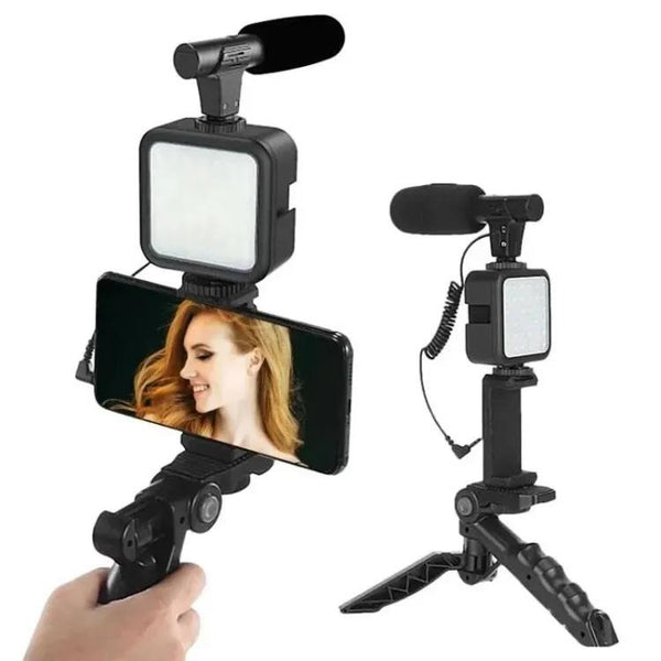 AY-49 Vlogger Kit | Microphone, LED Fill Light, Mini Tripod & Mobile Holder with Remote – Complete Video Making Set for Vlogging