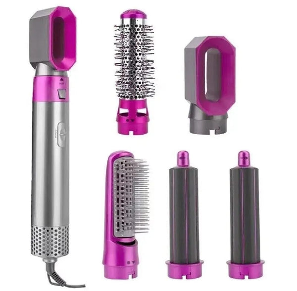 High Quality 5 In 1 Hair Styler Brush Hair Straightener Curler Blow Dryer Volumizer Negative Ionic Electric Air Wrap With Detachable Brush Heads