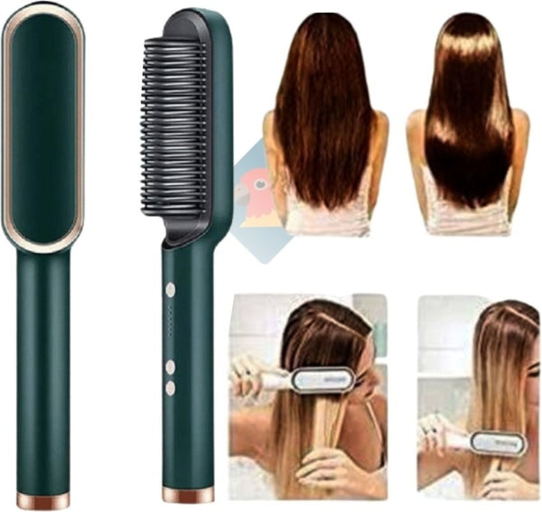 Hair Straightening Brush | Electric 2‑in‑1 Straightener & Curler | Heating Styling Comb | Quick 3‑Minute Styling