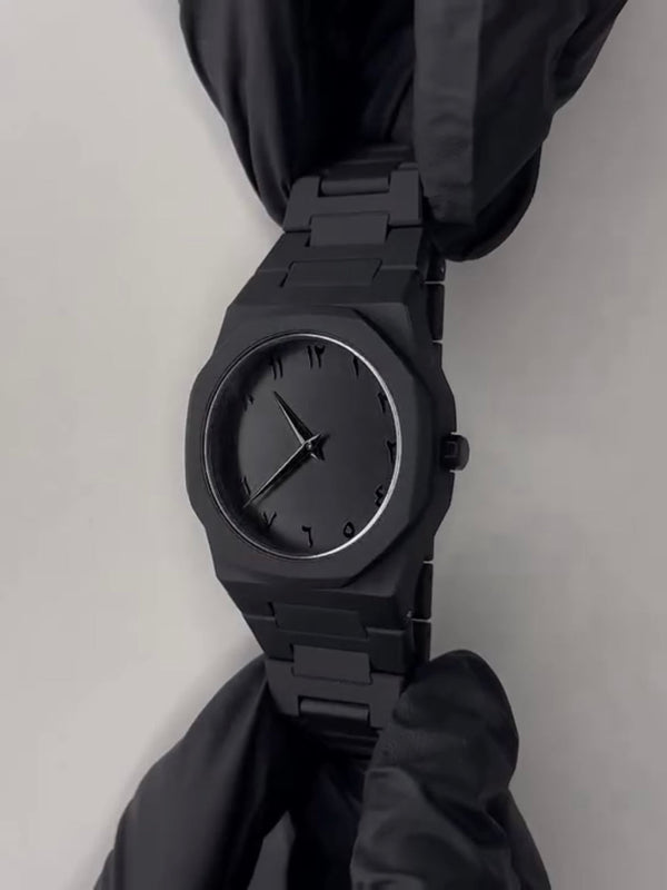 Black Minimalist Analog Wrist Aura Watch With Stainless Steel Strap And Butterfly Lock Non Waterproof