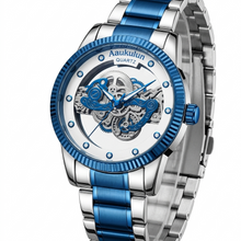 Luxury Skeleton Dial Quartz Watch For Men Elegant Stainless Steel Design | Blue And Silver