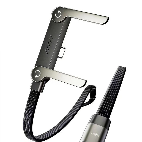 240W Type-C to Type-C Fast Charging Cable with Adjustable Stand – 1.5M PD 3.1 90° Elbow Gaming Cable