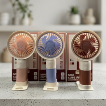 Mini Cute Rechargeable Handheld Fan with Integrated Mobile Stand Base